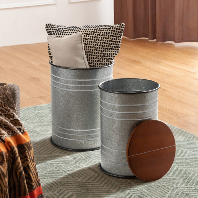 Nicky Solid Wood Top Nesting Tables, Galvanized