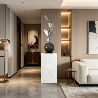 Argent, noir, blanc, forme libre, verre, acier, acier inoxydable, objet décoratif en marbre