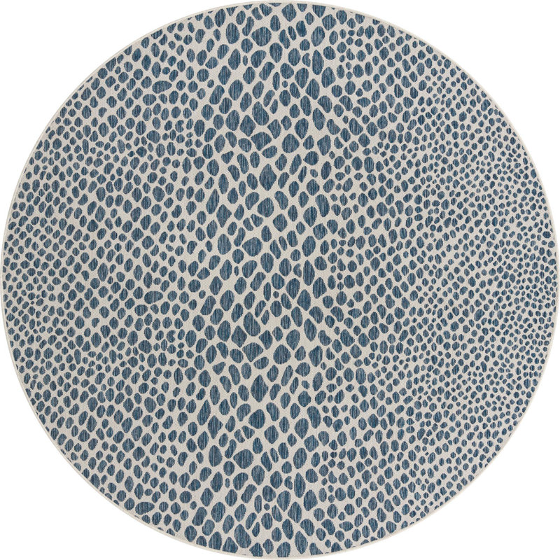 Outdoor Destiny Area Rug Navy Color, Round 7'10"
