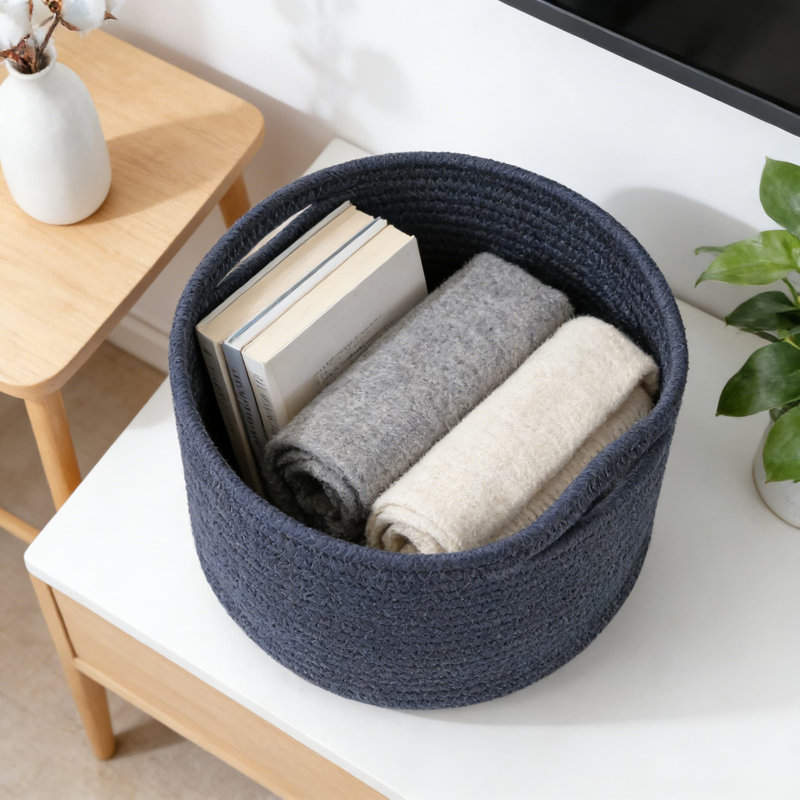 Hand-Woven Cotton Rope Storage Baskets, Round Decorative Organizer Bins With Reinforced Handles For Home, Shelf, Desk, Toy, And Gift Use