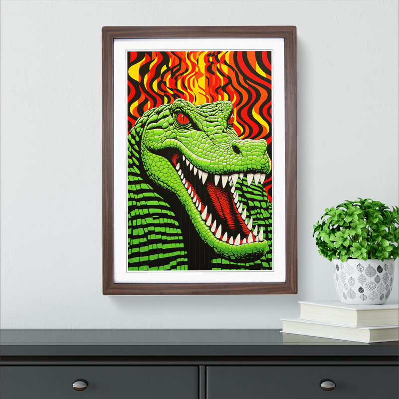 XYZ-FRM-V1223-1783 Alligator Op - Single Picture Frame Print on Wood, 64cm H x 46cm W x 2cm D, Walnut