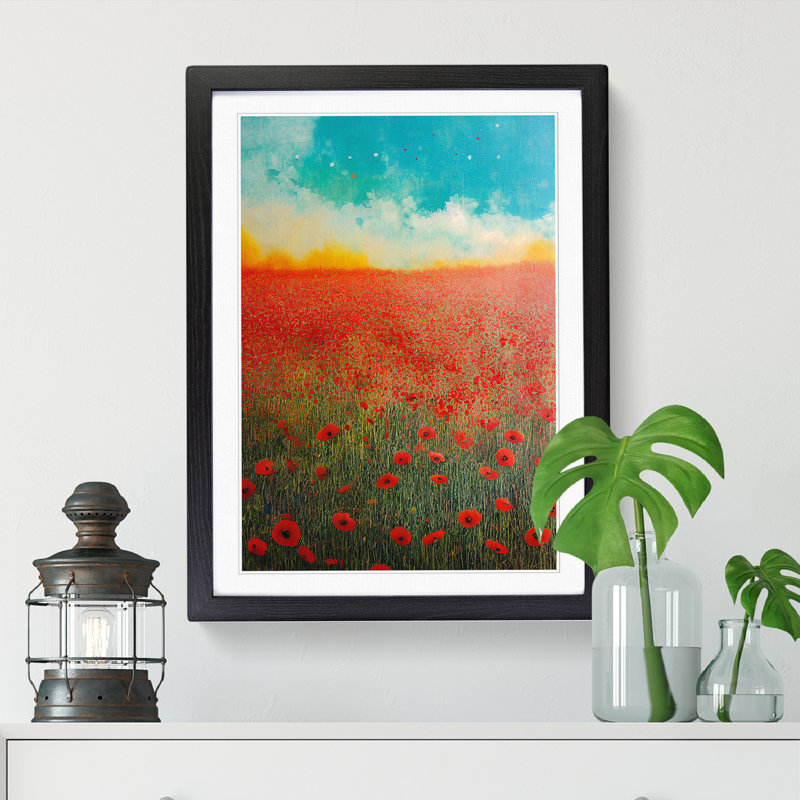 Linard Poppy Field Paint Splatter Vol.1 - Picture Frame Print, 64cm H x 46cm W x 2cm D, Black