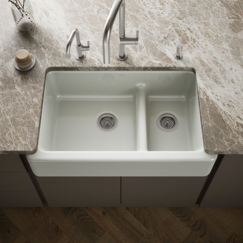 Whitehaven 36" L x 22" W Double Basin Farmhouse Kitchen Sink, Sea Salt