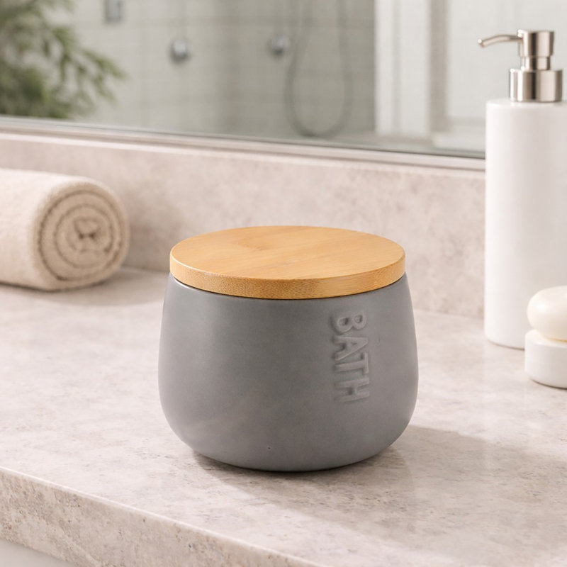 Bath D Cotton Box, Gray/Bamboo