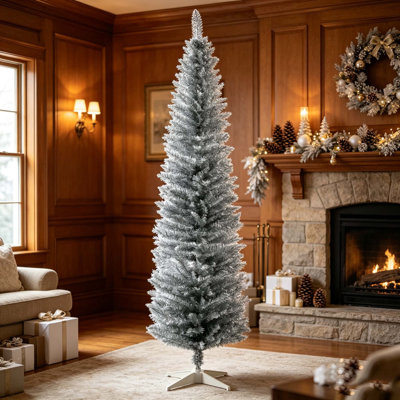 Arbre de Noël crayon, arbre de Noël décoré, avec 499 extrémités de branches réalistes et support en plastique