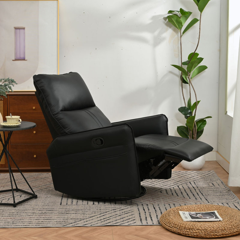 Fauteuil inclinable et pivotant en similicuir Idal, Similicuir noir
