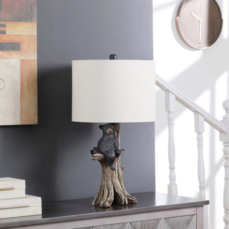 Black Bear On A Tree Polyresin Table Lamp