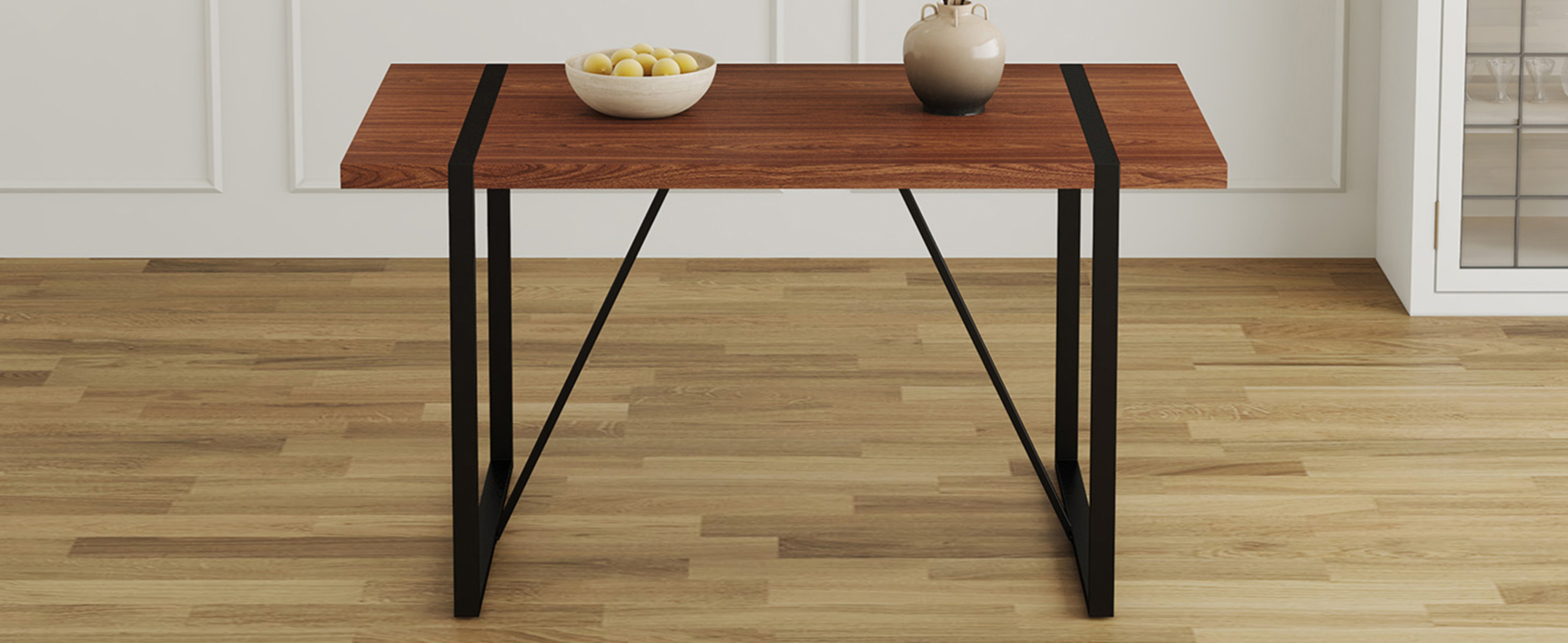 17 Stories Industrial Rectangular MDF Walnut Color Wood Grain Dining