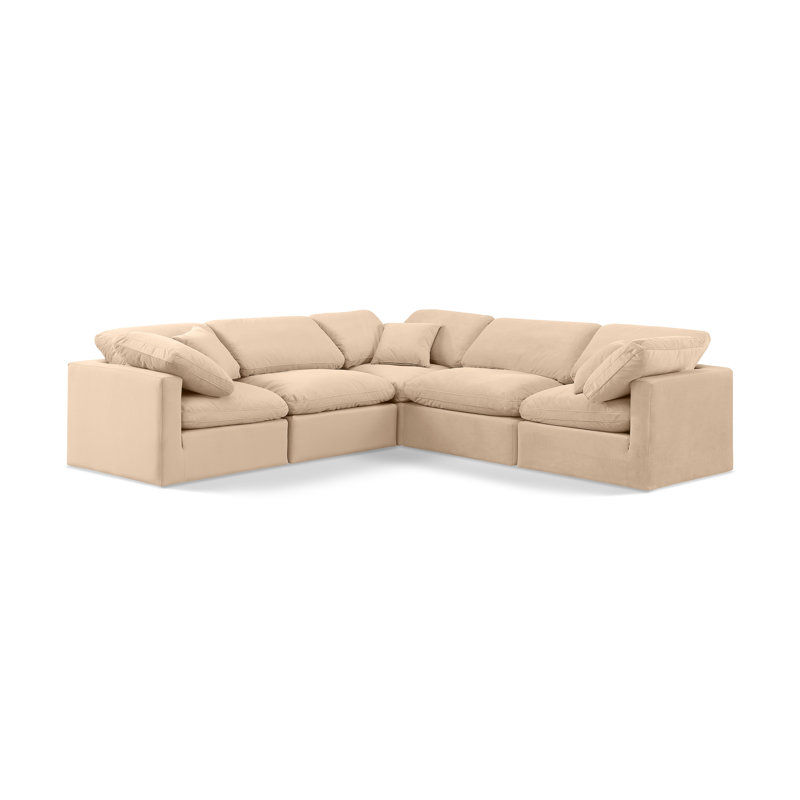 Itala Velvet L-Shaped Sectional Reversible, Beige Velvet