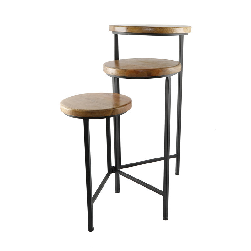 Medellin Wood Weather Resistant Plant Stand, Brown/Black