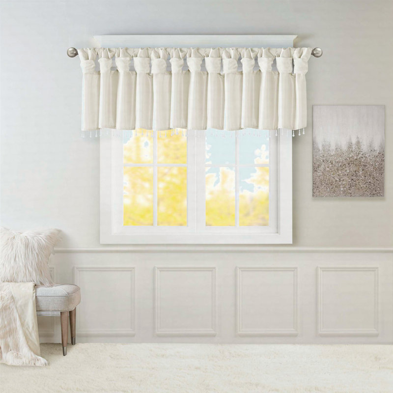 Lightweight Faux Silk Valance With Beads 50X26", White