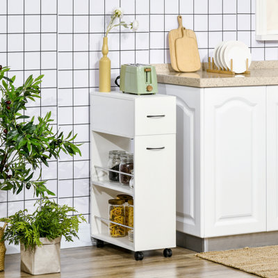 3- Tier Slim Storage Cart, Rolling Narrow Kitchen Cart On Wheels For Small Place, Slide Out Side Utility Cart For Bathroom, Laundry