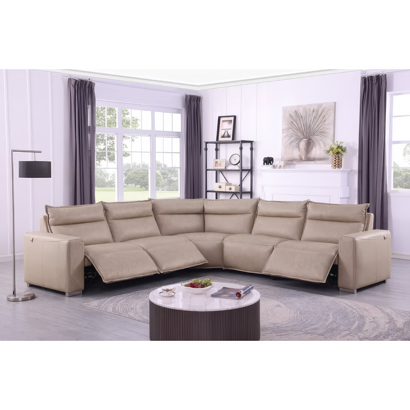 Canapé modulaire inclinable Nevada Beige, Cuir beige assorti