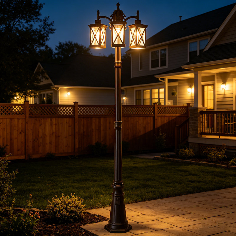Outdoor Post Light Dusk To Dawn Sensor 3-head Outdoor Lamp (Full)  Built-in Outlet