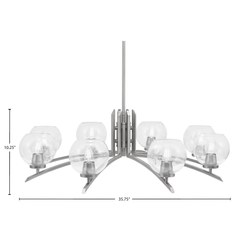 Lustre lumineux avec verre à bulles 5,75 po, Graphite, H 58,25 po x l 35,75 po x P 35,75 po, 8
