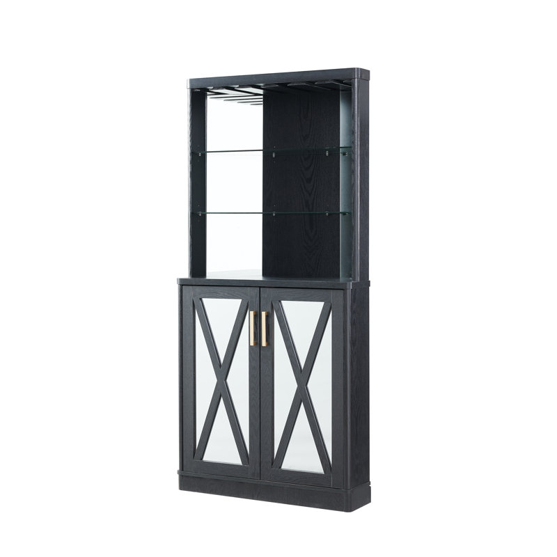 Bar d'angle avec panneaux en miroir, Noir / or