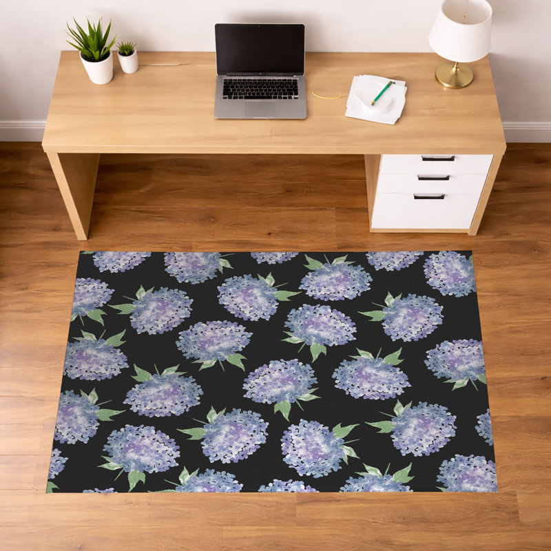 Tapis de bureau antidérapant Hydrangea Love, Gris anthracite, L 84 po x P 60 po