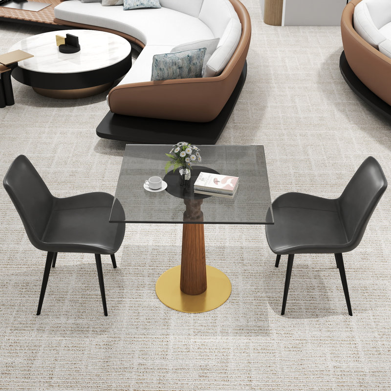 Ensemble de 3 tables de conférence carrées modernes en verre avec 2 chaises en cuir, Gris
