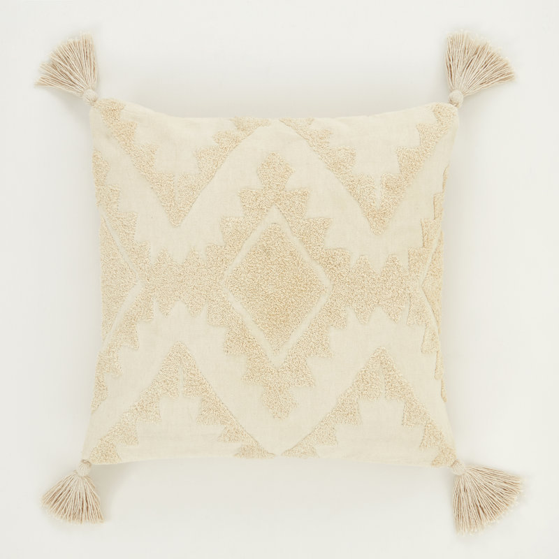 Imani Tassel Cotton Cushion, Cream