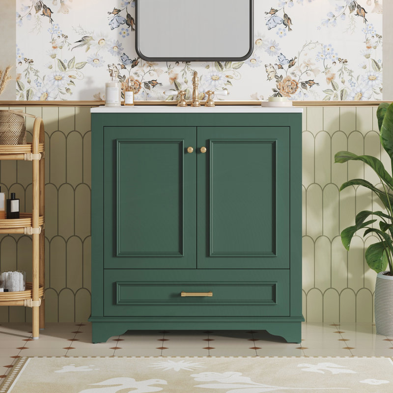 Meuble-lavabo 30 po avec lavabo en céramique, Vert