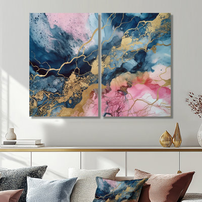 Exploring The Depths Of Pink Geode IV - Pink Wall Art 2 Pieces