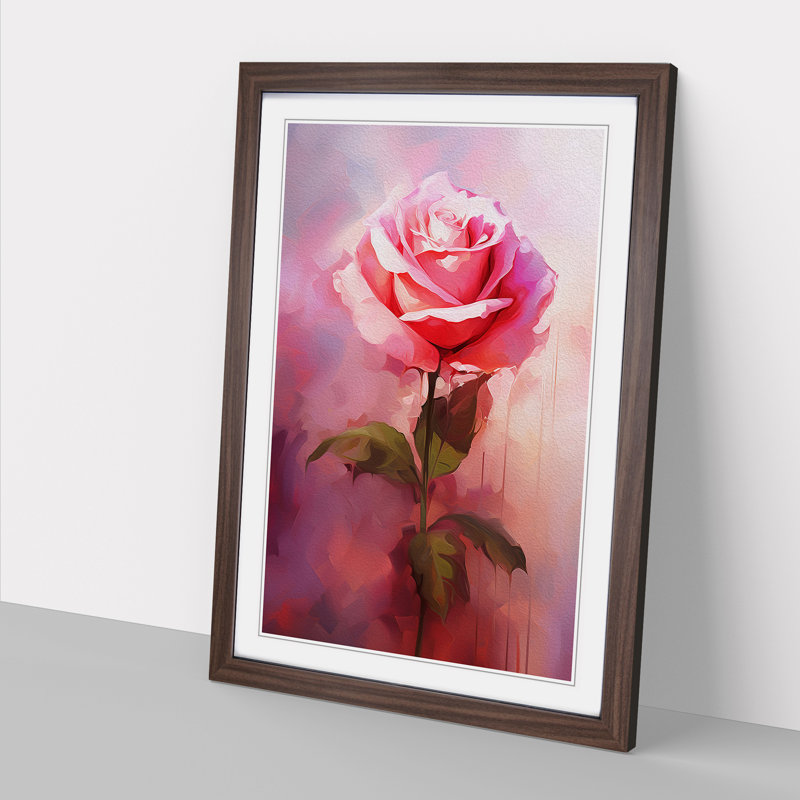 Rose Gestural No.2 - Single Picture Frame Print on Wood, 34cm H x 25cm W x 2cm D, Walnut
