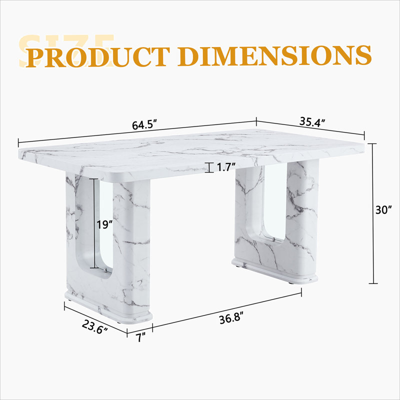 64.5 x 35.4 Inch Stylish Marble Textured Dining Table, Perfectly Blending Simplicity And Transparency. Made of MDF Material