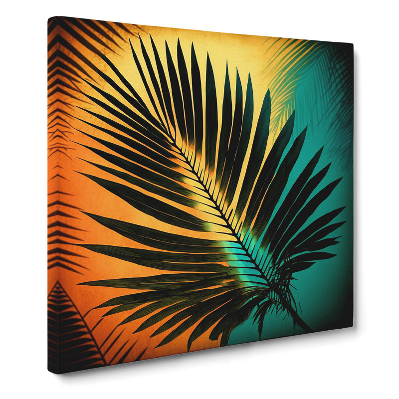 Palm Leaf Retro Art - Wrapped Canvas, 35cm H x 35cm W x 3cm D