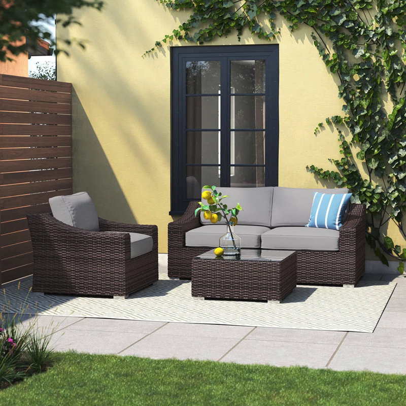 Ensemble modulaire d'extérieur en osier 4 pièces avec coussins entièrement assemblé