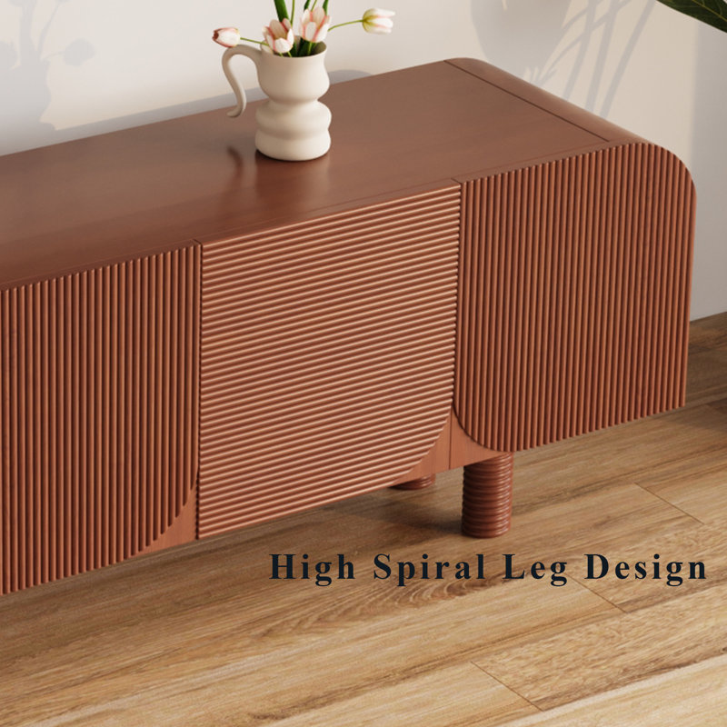 71'' TV Stand for Living Room, Wood TV Table with Four High Spiral Legs and Cabinets