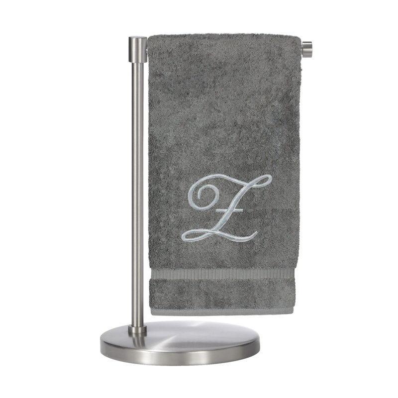 Serviettes de bain monogrammées - ensemble de 1 - lettre en script, Gris / Argent, Z