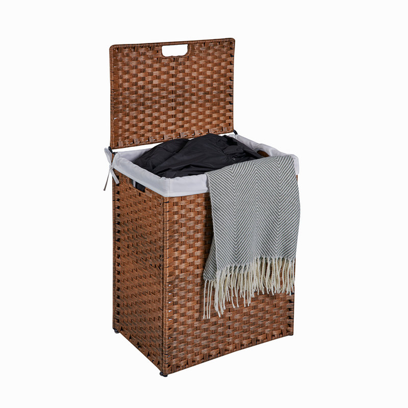 Brown Wicker Laundry Hamper with Lid and Powder Coated Frame