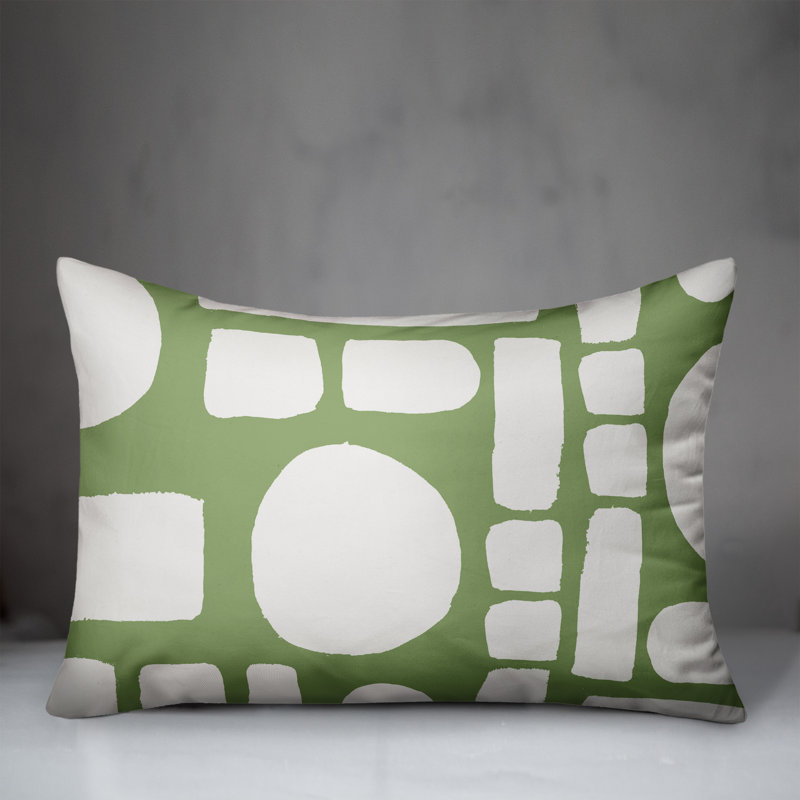 Geometric Outdoor Reversible Throw Pillow, Green/White