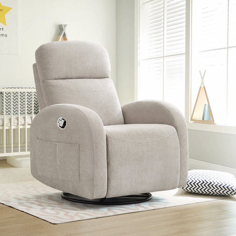 Delba 37"Modern Upholstered Nursery Rocker Recliner,Manual Swivel Glider Recliner with Rounded Armrest and Double Pockets, No