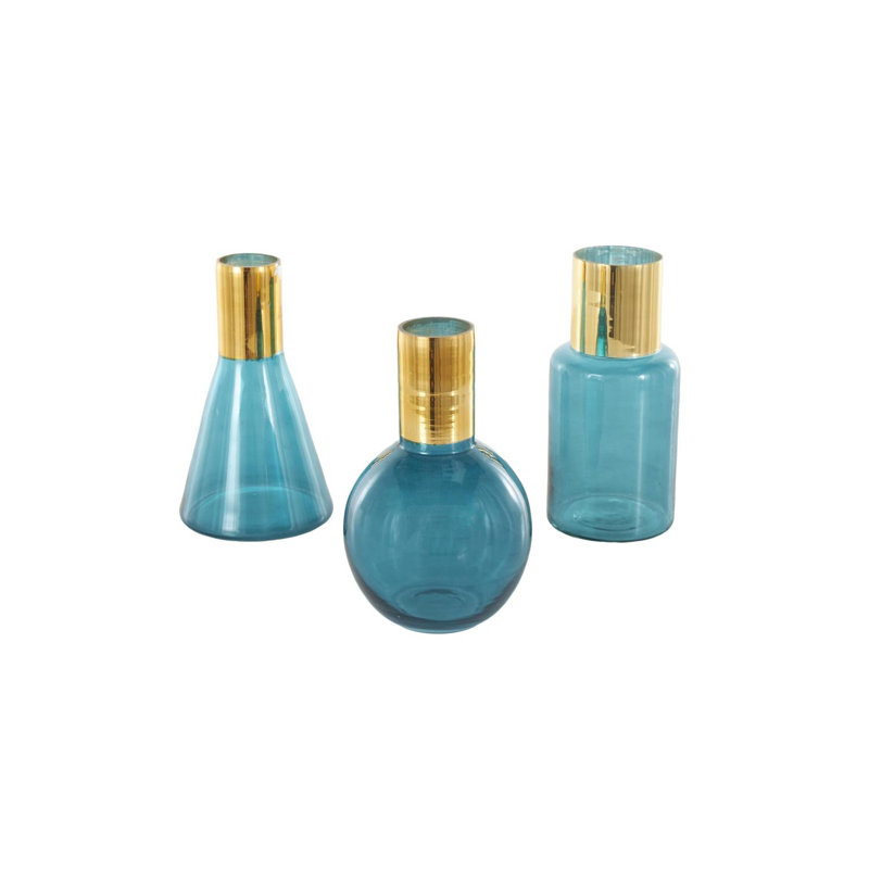 Jaelys Glass Tinted Decorative Vase with Shiny Round Opening Set, 8.45" H x 5.1" W x 5.1" D, Blue