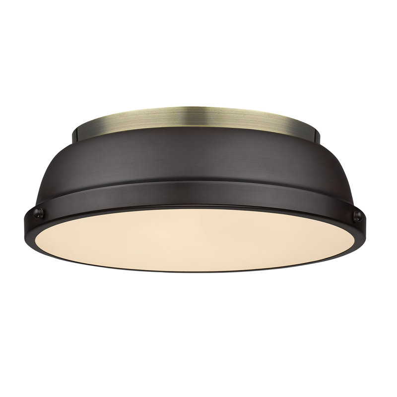 Plafonnier encastré 2 lumières Calico, Laiton vieilli, Bronze huilé