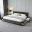 Très grand lit plateforme tapissier avec tiroirs de rangement en chenille gris foncé doux-649921776
