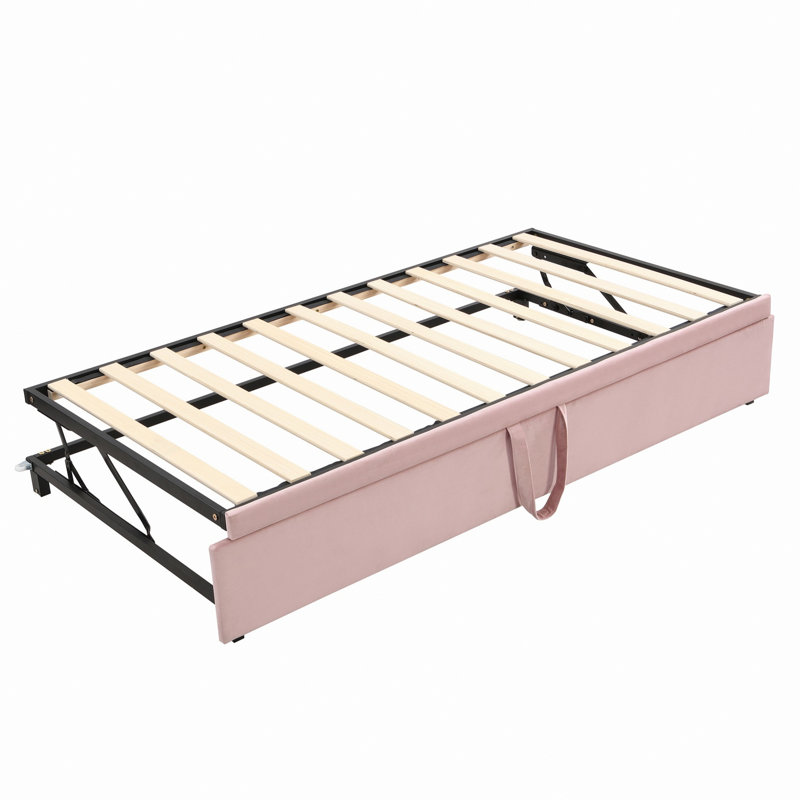 Upholstered Tufted Daybed With Armrests And Pop Up Trundle, Pink
