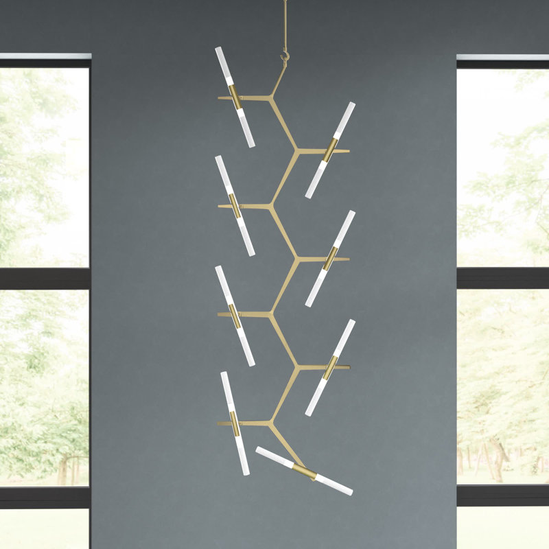 Lustre linéaire moderne à 20 lumières Spoutnik Dejong, Laiton brossé