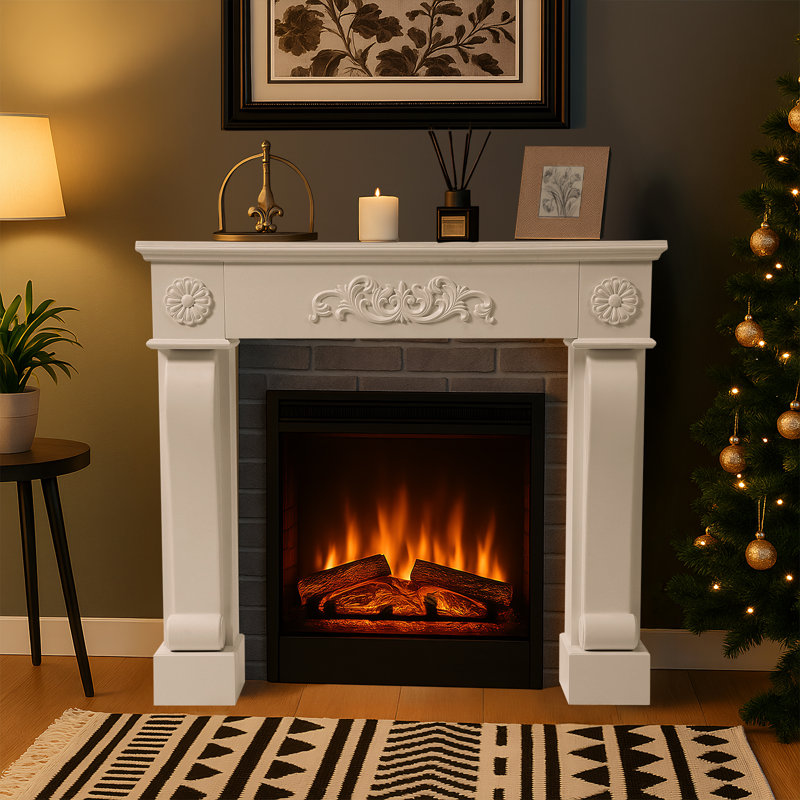 Modern Fireplace Mantel Surround, Decorative Wooden Freestanding Mantel For Electric Fireplace, Waterproof & Anti-Tipping, Premium Mdf Mantel With Leg For Living Room, White