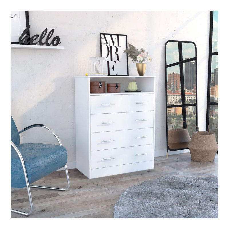 Commode rectangulaire à 4 tiroirs Dover, Blanc