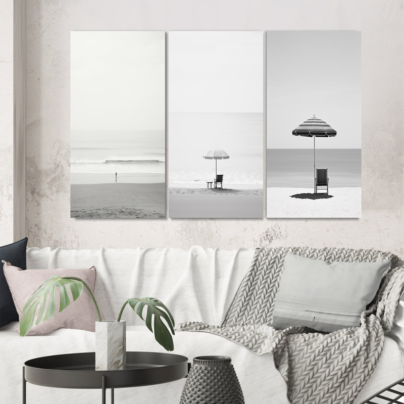 Minimalisme noir et blanc, ensemble de 3 photos d'art nautique et de plage, H 32 po x l 48 po, Toile tendue