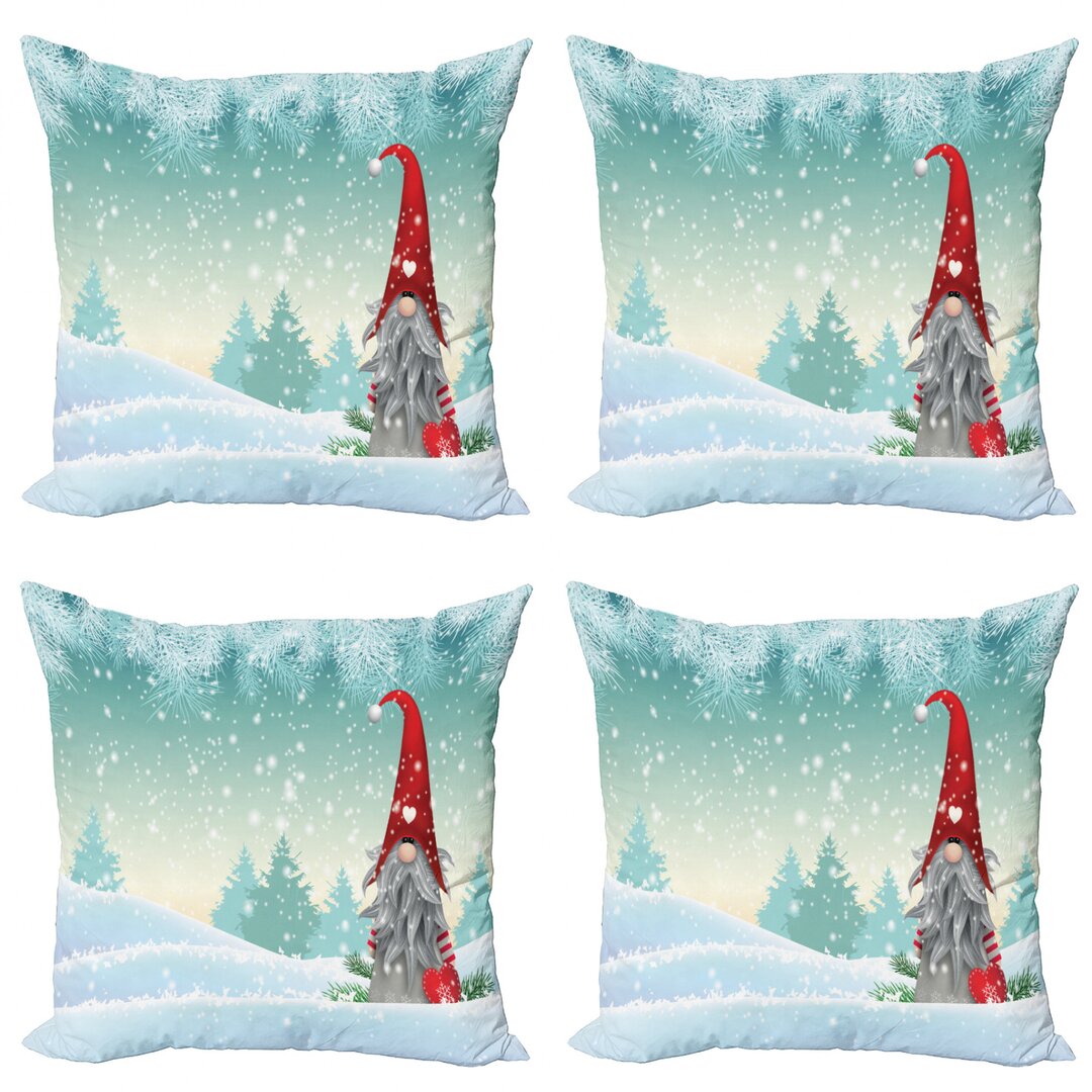 Dekokissen Kissenbezug, Elf Tomte Standing auf Schnee, Gnom, Mintgrün Babyblau