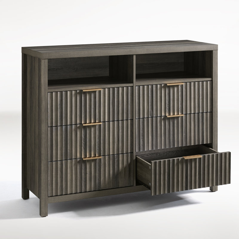 Commode 6 tiroirs avec tablette média Arrilla, Noyer foncé