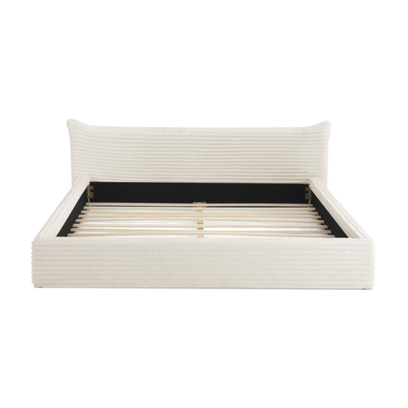 Structure de lit tapissier avec tête de lit courbée décorative pour la chambre à coucher, Beige