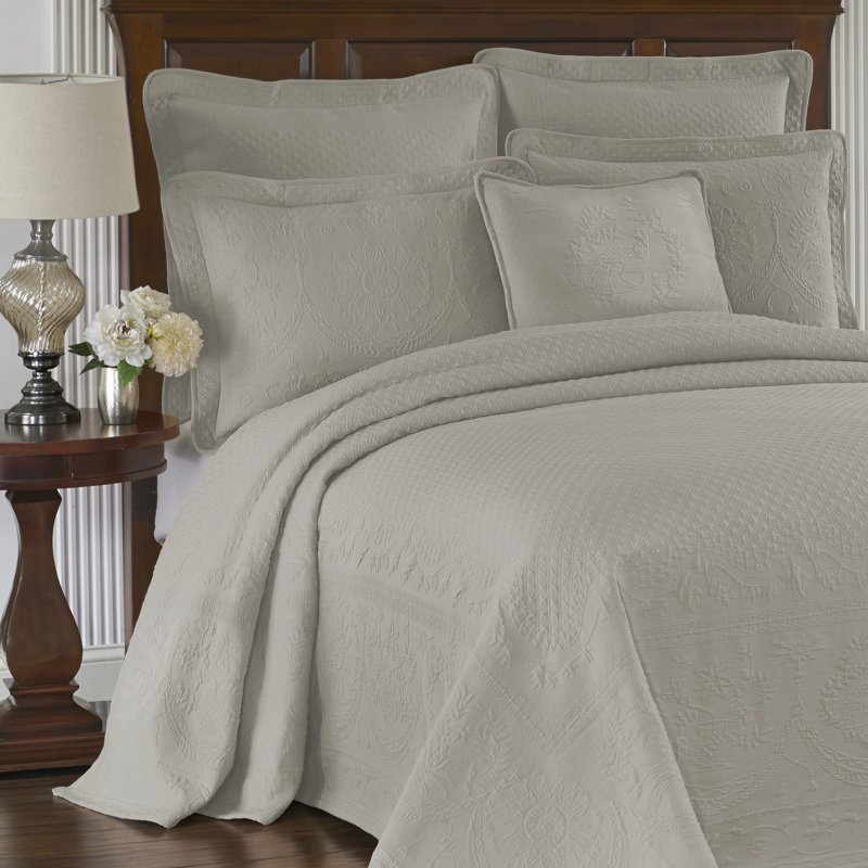 Historic Charleston King Charles Lightweight Cotton Matelasse Quilted Bedspread, Queen, Grey, Queen, Gray