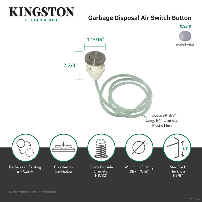 Brushed Nickel Garbage Disposal Air Switch Button