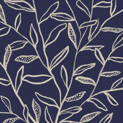 " Navy Blue Patterned Leaves " by Alisa Galitsyna