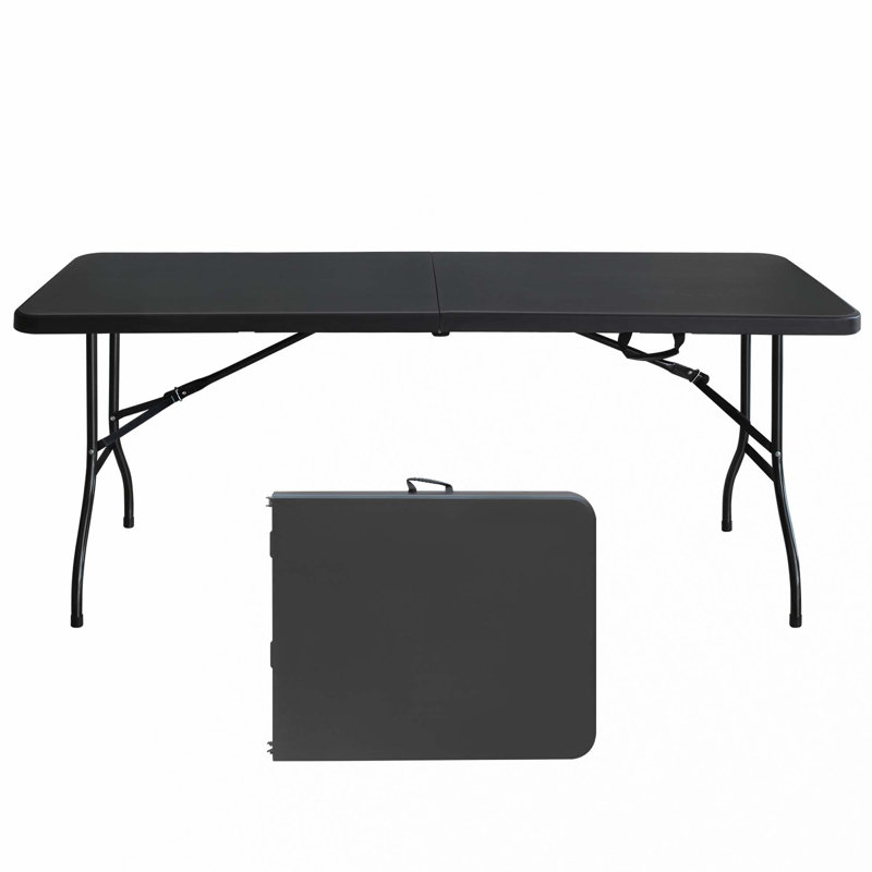 Table pliante 6 pi, table en plastique portative pour le camping, les pique-niques, les fêtes, table pliable à port élevé noir
