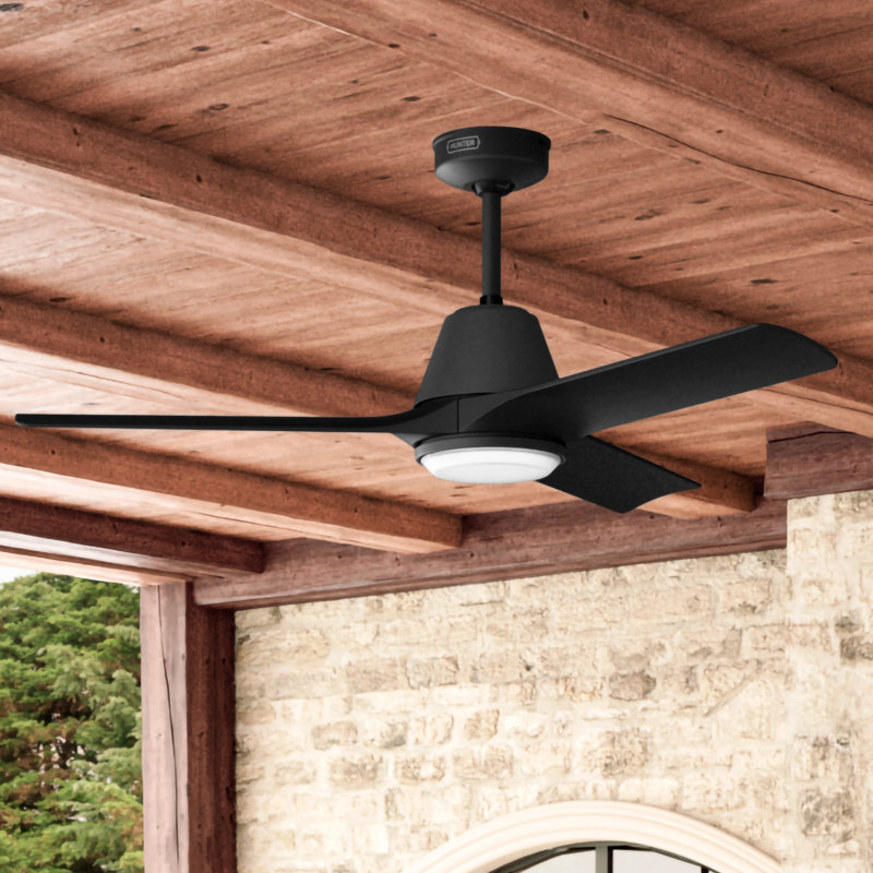Hunter 52 Inch Aeronaut  Wi-Fi ENERGY STAR® Damp Rated Ceiling Fan With Lights And Remote, Matte Black, Matte Black